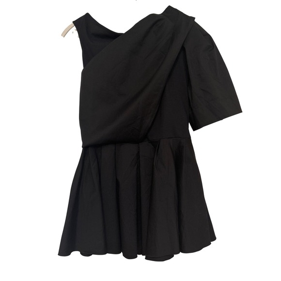 D. EXTERIOR Black One Shoulder Asymmetrical Pleated Skirt Dress Made in Italy S